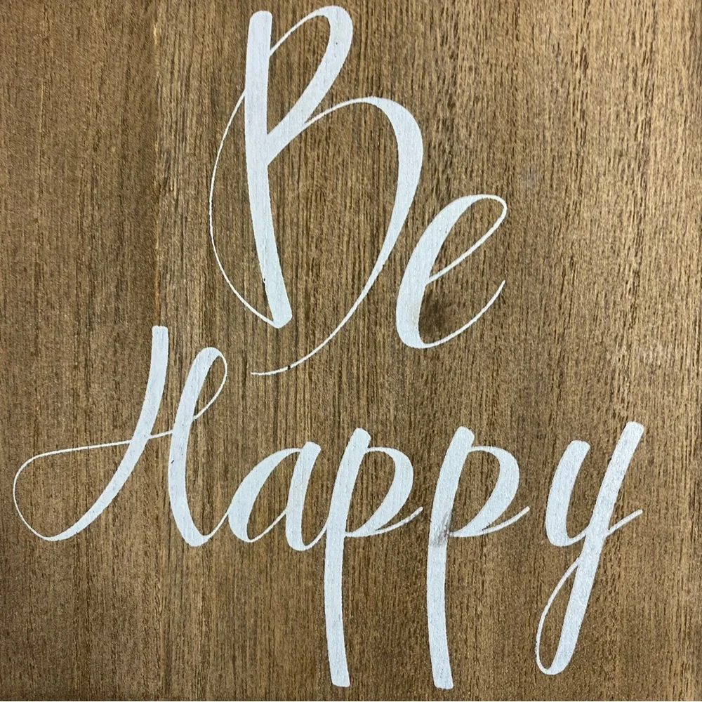 NWT : Belle Maison : ‘be happy’ quote natural wood box sign wall art decor